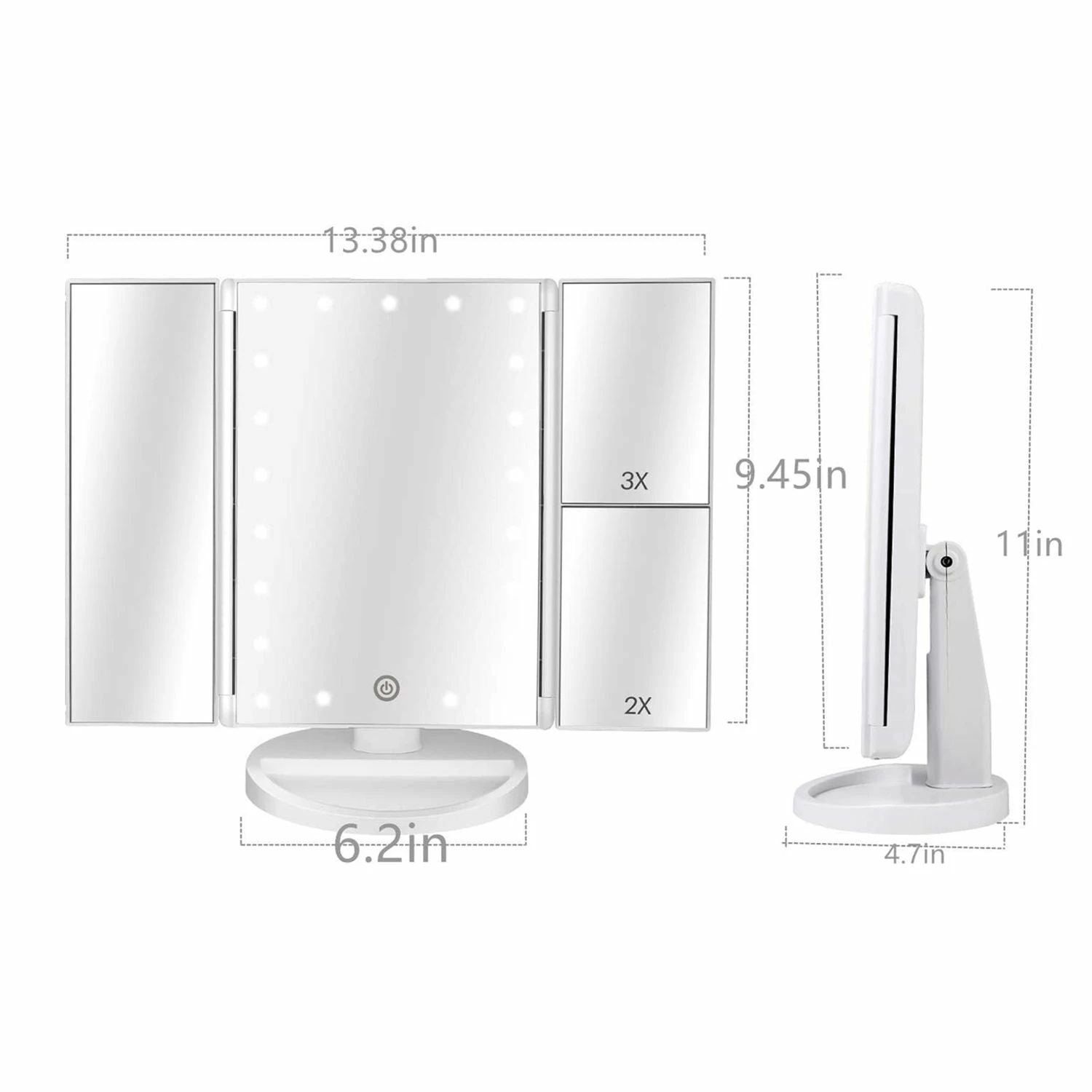 TagCo USA Inc Tri Fold 21 Dimmable Touch LED Lights Vanity Cosmetic Mirror With Magnification 2 TagCo USA Inc Tri Fold 21 Dimmable Touch LED Lights Vanity Cosmetic Mirror With Magnification - Image 2