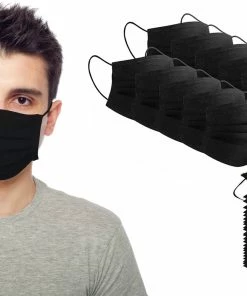 TagCo USA Inc 50-Pack: Disposable 3-Ply Non-Medical Face Masks With Elastic Earloop -Deals Slowpitch Softball Bats Store EF 10LEVDM BLA 3