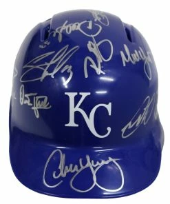 Sports-Autographs Kansas City Royals 2016 Team Signed Autographed Mini Batting Helmet Authenticated Ink COA Perez Merrifield