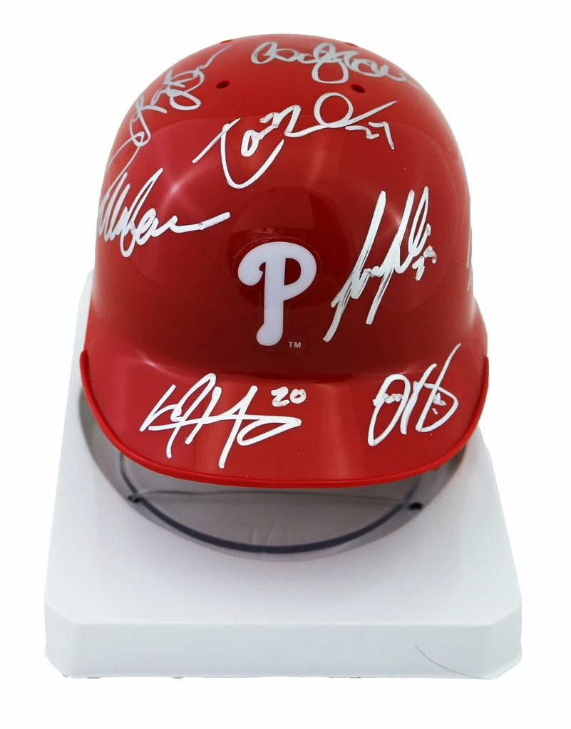 Sports-Autographs Philadelphia Phillies 2016 Team Signed Autographed Mini Batting Helmet Authenticated Ink COA Nola 1 Sports-Autographs Philadelphia Phillies 2016 Team Signed Autographed Mini Batting Helmet Authenticated Ink COA Nola