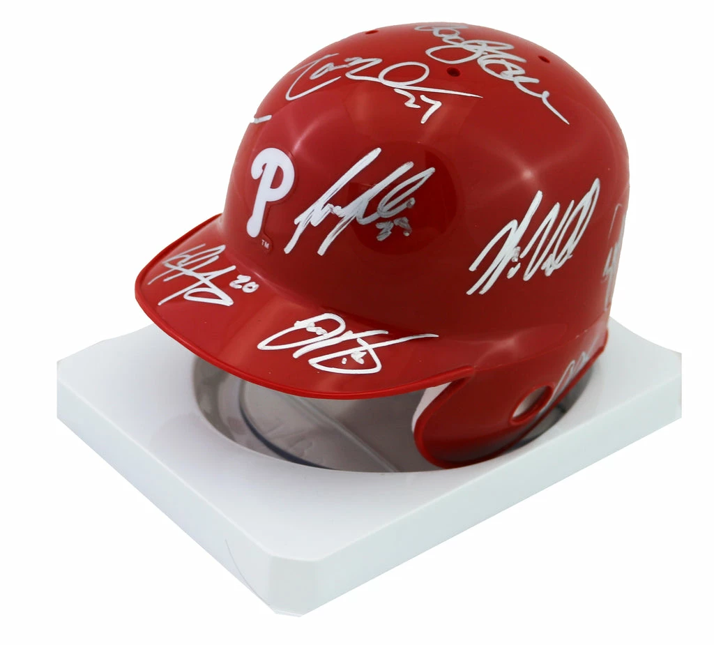 Sports-Autographs Philadelphia Phillies 2016 Team Signed Autographed Mini Batting Helmet Authenticated Ink COA Nola 2 Sports-Autographs Philadelphia Phillies 2016 Team Signed Autographed Mini Batting Helmet Authenticated Ink COA Nola - Image 2