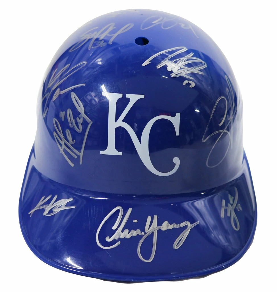 Sports-Autographs Kansas City Royals 2015 World Series Champions Team Signed Autographed Souvenir Full Size Batting Helmet Authenticated Ink COA 1 Sports-Autographs Kansas City Royals 2015 World Series Champions Team Signed Autographed Souvenir Full Size Batting Helmet Authenticated Ink COA