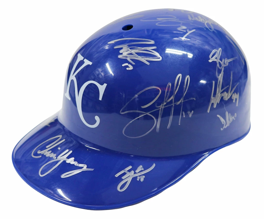 Sports-Autographs Kansas City Royals 2015 World Series Champions Team Signed Autographed Souvenir Full Size Batting Helmet Authenticated Ink COA 2 Sports-Autographs Kansas City Royals 2015 World Series Champions Team Signed Autographed Souvenir Full Size Batting Helmet Authenticated Ink COA - Image 2