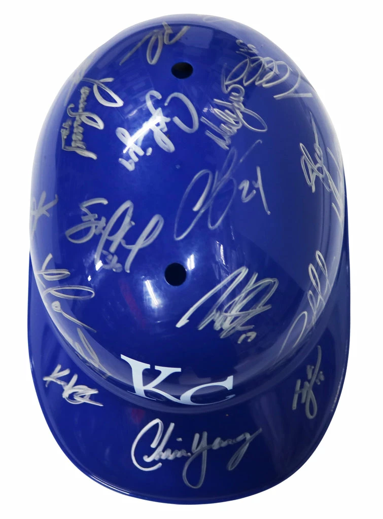 Sports-Autographs Kansas City Royals 2015 World Series Champions Team Signed Autographed Souvenir Full Size Batting Helmet Authenticated Ink COA 8 Sports-Autographs Kansas City Royals 2015 World Series Champions Team Signed Autographed Souvenir Full Size Batting Helmet Authenticated Ink COA - Image 8