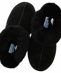 Jeetish Smith's Women's Genuine Plush Australian Shearling & Suede Mule Slippers -Deals Slowpitch Softball Bats Store WSM30020 Black 6