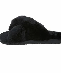 Jeetish Smith's Women's Genuine Plush Criss Cross Australian Shearling Slide Slippers