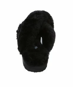 Jeetish Smith's Women's Genuine Plush Criss Cross Australian Shearling Slide Slippers -Deals Slowpitch Softball Bats Store WSM30021 Black 3