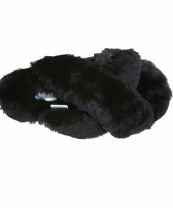 Jeetish Smith's Women's Genuine Plush Criss Cross Australian Shearling Slide Slippers -Deals Slowpitch Softball Bats Store WSM30021 Black 4