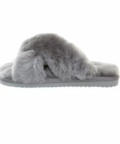 Jeetish Smith's Women's Genuine Plush Criss Cross Australian Shearling Slide Slippers -Deals Slowpitch Softball Bats Store WSM30021 Grey 1