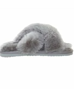 Jeetish Smith's Women's Genuine Plush Criss Cross Australian Shearling Slide Slippers -Deals Slowpitch Softball Bats Store WSM30021 Grey 2