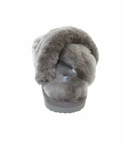 Jeetish Smith's Women's Genuine Plush Criss Cross Australian Shearling Slide Slippers -Deals Slowpitch Softball Bats Store WSM30021 Grey 3