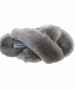 Jeetish Smith's Women's Genuine Plush Criss Cross Australian Shearling Slide Slippers -Deals Slowpitch Softball Bats Store WSM30021 Grey 4