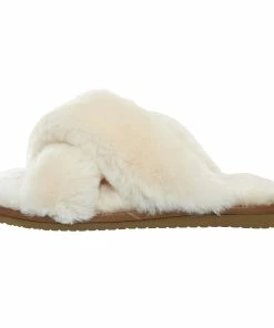 Jeetish Smith's Women's Genuine Plush Criss Cross Australian Shearling Slide Slippers -Deals Slowpitch Softball Bats Store WSM30021 Natural 1