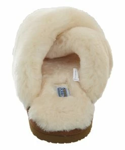 Jeetish Smith's Women's Genuine Plush Criss Cross Australian Shearling Slide Slippers -Deals Slowpitch Softball Bats Store WSM30021 Natural 3